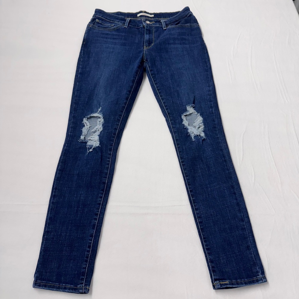 Levis 711 Skinny Jeans‎ Womens 29 Blue Distressed Denim Mid Rise 18881-0452